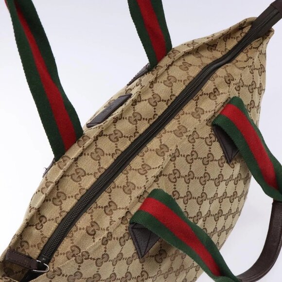 GUCCI GG Canvas Web Sherry Line Tote Bag Beige Red Green 131230 Auth ep10289 - Picture 7 of 16